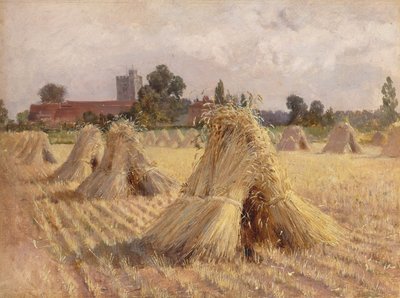 Getreidehaufen bei der Kirche von Bray von Heywood Hardy
